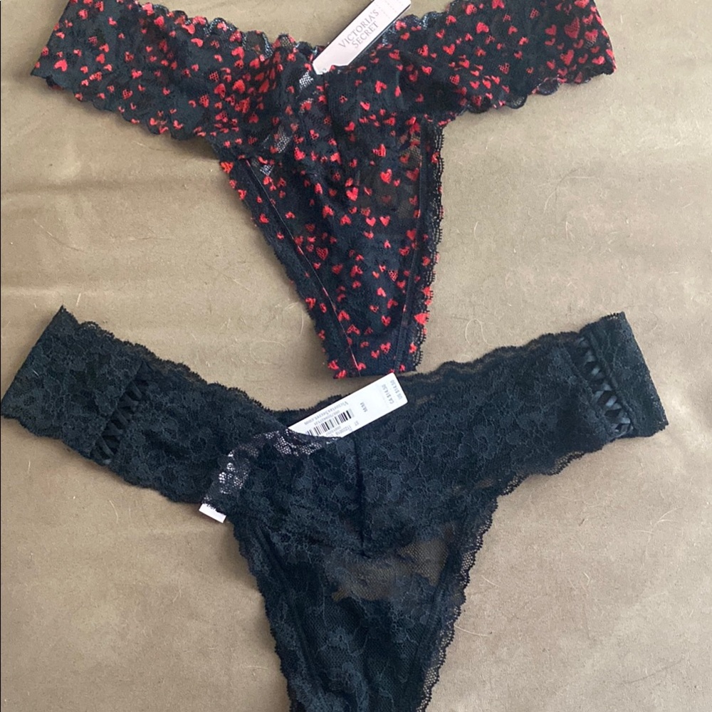 Victoria's Secret Black and Red Lace Thongs